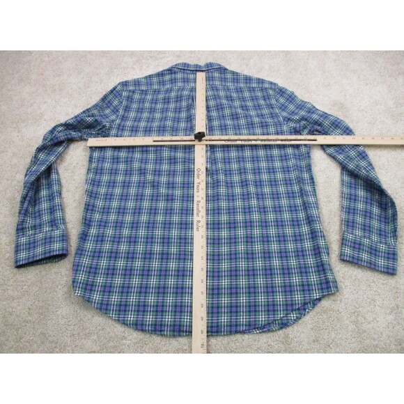 Vineyard Vines Shirt Men Large Slim Green Blue Whale Flannel Cotton Button Up - Picture 6 of 9
